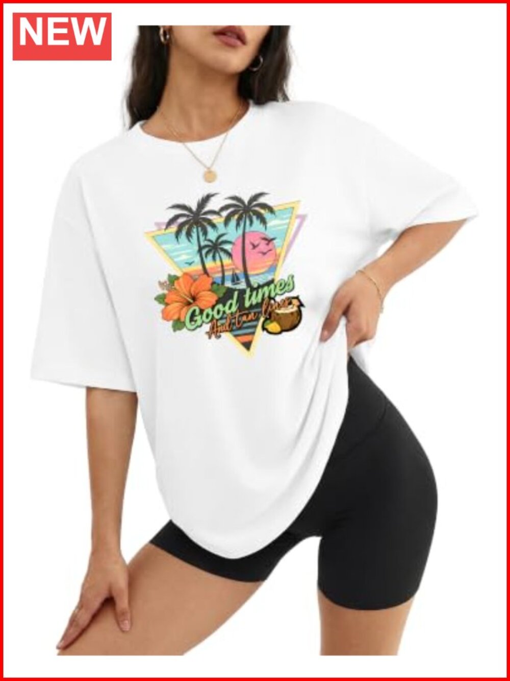 Womens Oversized 100% Cotton Coastal Graphic Tee Relaxed Fit